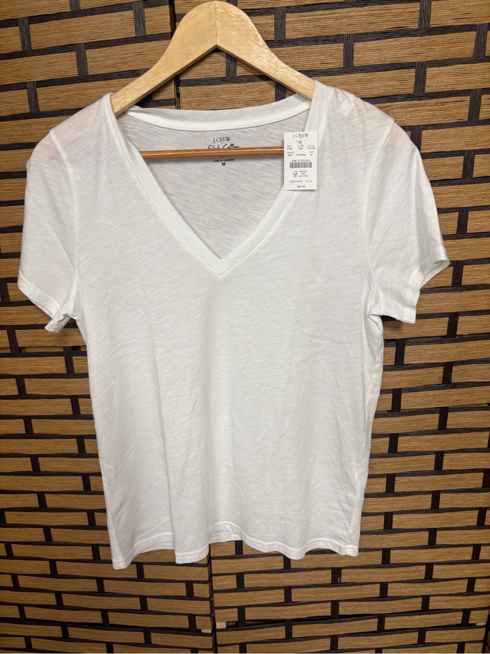 J. Crew white slub cotton v neck tee size medium